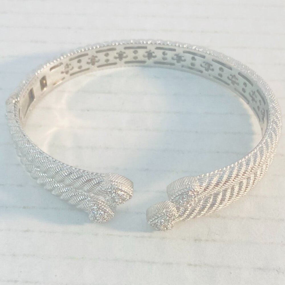 VTG Judith Ripka Sterling Silver Cuff – Intricate Rope Design | 925 CZ Thailand